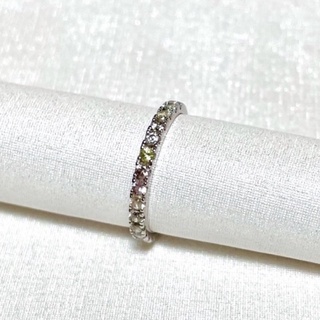 Green sapphire rhodium-plated semi eternity ring แหวนเงินแท้ชุบโรเดียม พลอยแท้ เขียวส่อง