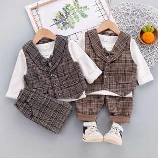[พร้อมส่ง] ใหม่ ชุดเสื้อสูทแขนยาว กางเกงขายาว ลายสก๊อต สามชิ้น แฟชั่นฤดูใบไม้ผลิ สําหรับเด็กผู้ชาย และเด็กผู้หญิง 2022 800-190 ขนาด