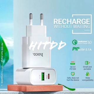 ปลั๊กชาร์จยี่ห้อhoco 18w Quick charge3.0 / TypeC1ช่อง+USB-A 1ช่อง