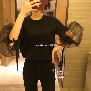 เสื้อยืดเเต่งเเขนผ้ามุ้ง