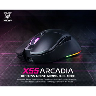 เมาส์เกมมิ่ง ไร้สาย NUBWO ARCADIA X55 WIRELESS&amp;WIRED MACRO มีไฟ RGB