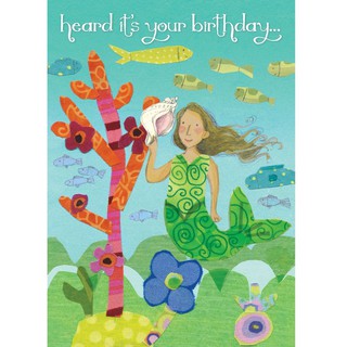 eeBoo  Mermaid With Shell Birthday Card การ์ดอวยพรวันเกิด