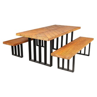 Table and chairs set 4-SEAT WOOD PICNIC TABLE SPRING STEEL NATURAL WOOD Outdoor furniture Garden decoration accessories