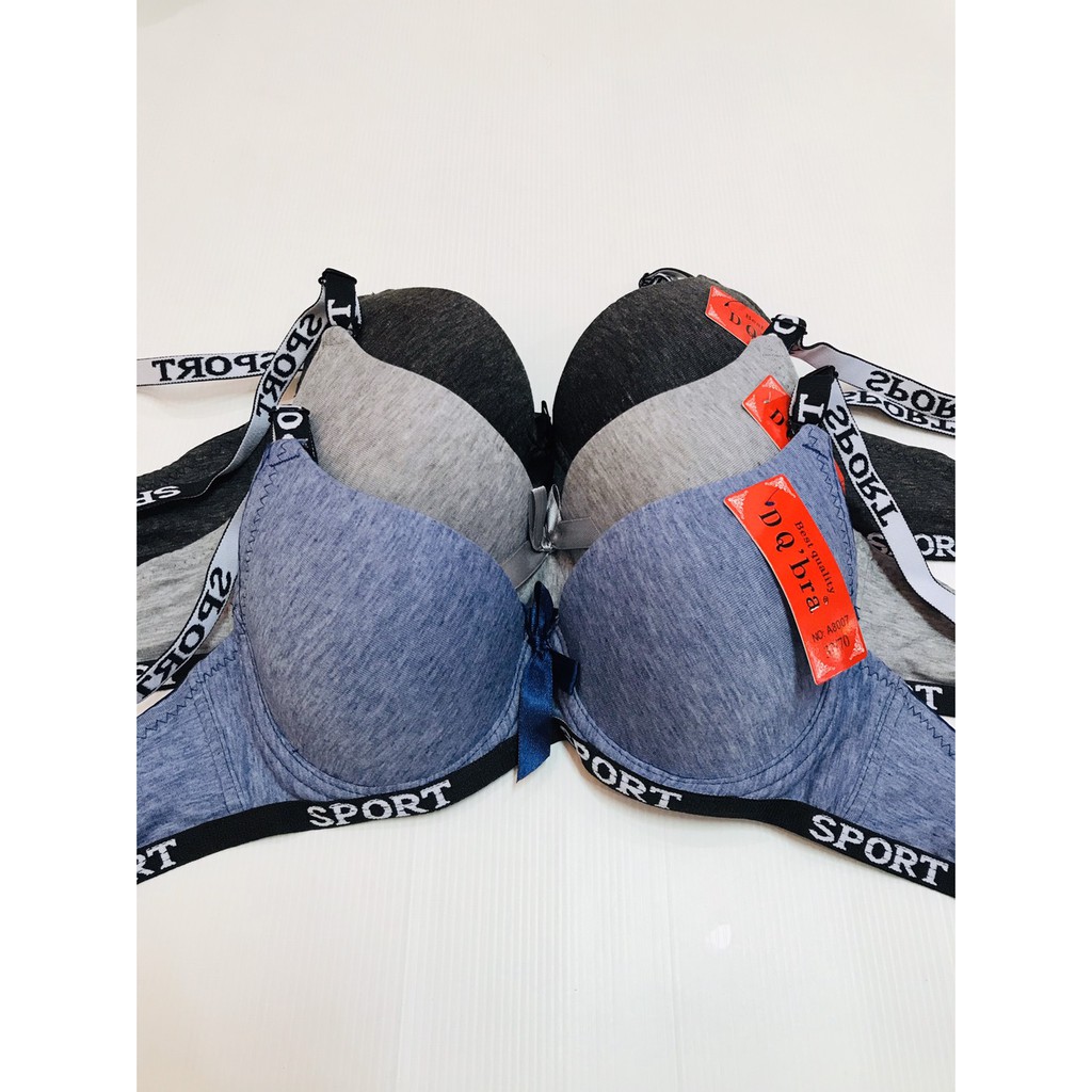 เสื้อชั้นใน ไซส์ 32/70, 34/75, 36/80 ฟองน้ำครึ่งเต้า No.A8007 ป้าย DQ' bra รุ่น Sport