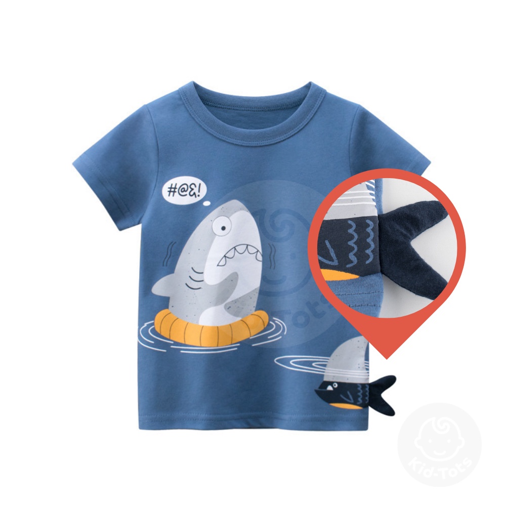 เรือ 24 hr1-6Y Chilled Shark รอบคอแขนสั้นเสื้อยืดสําหรับชาย Baju Budak Lelaki 男童优质衣服
