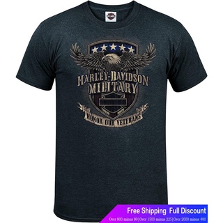 Harley-Davidson เสื้อยืดยอดนิยม Harley-Davidson Military - Mens Charcoal Graphic T-Shirt - Overseas Tour Veterans Suppo