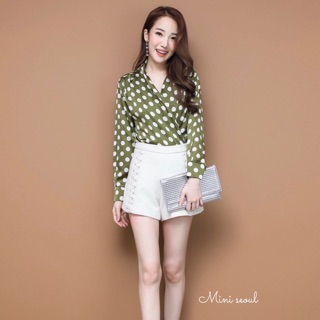MN460🌹Polka Dot Blouse เสื้อลายจุดทรงไขว้หน้า