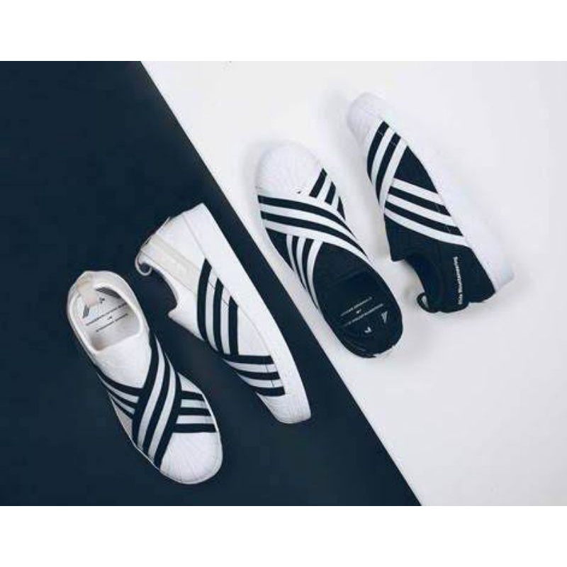 Adidas ORIGINALS พร้อมส่ง รองเท้าผ้าใบ อาดิดาส Superstar Slip On ผู้หญิง สีดำ ขาว Black White Sneaker AC8581 AC8582