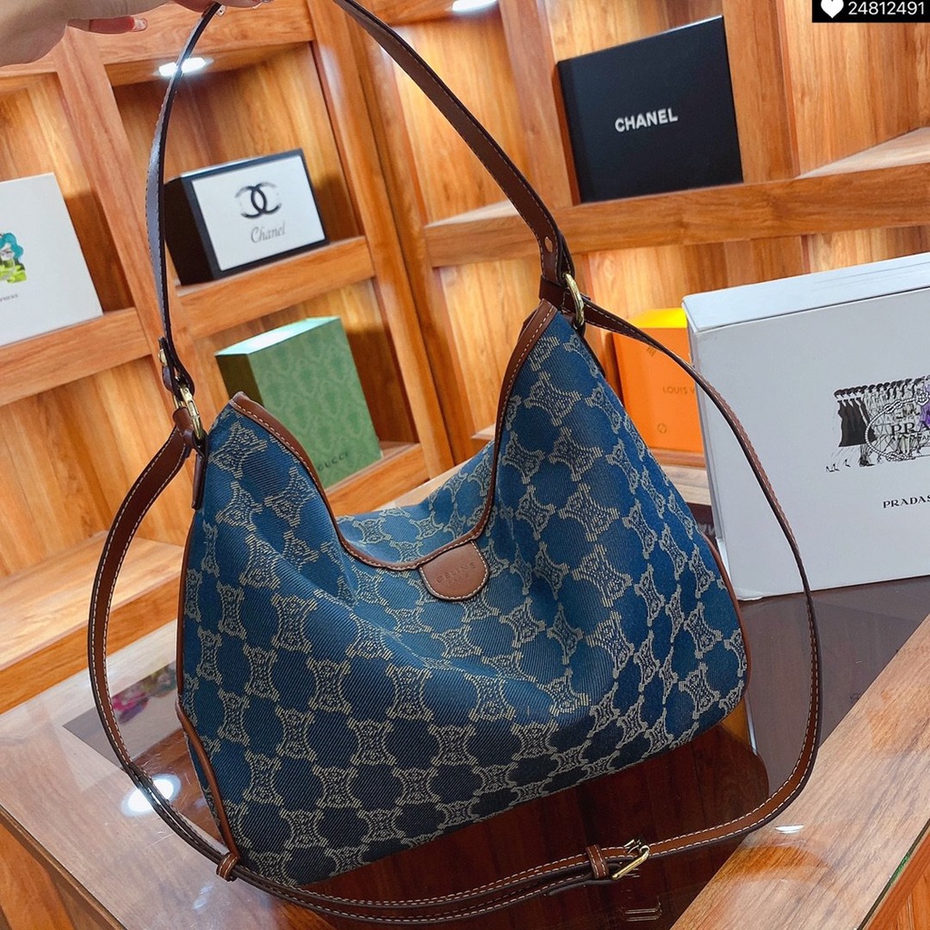 Celine Women's Canvas Vintage Shoulder Bag Hobo Daily Purse Large Tote Top Handle Shopper Handbag