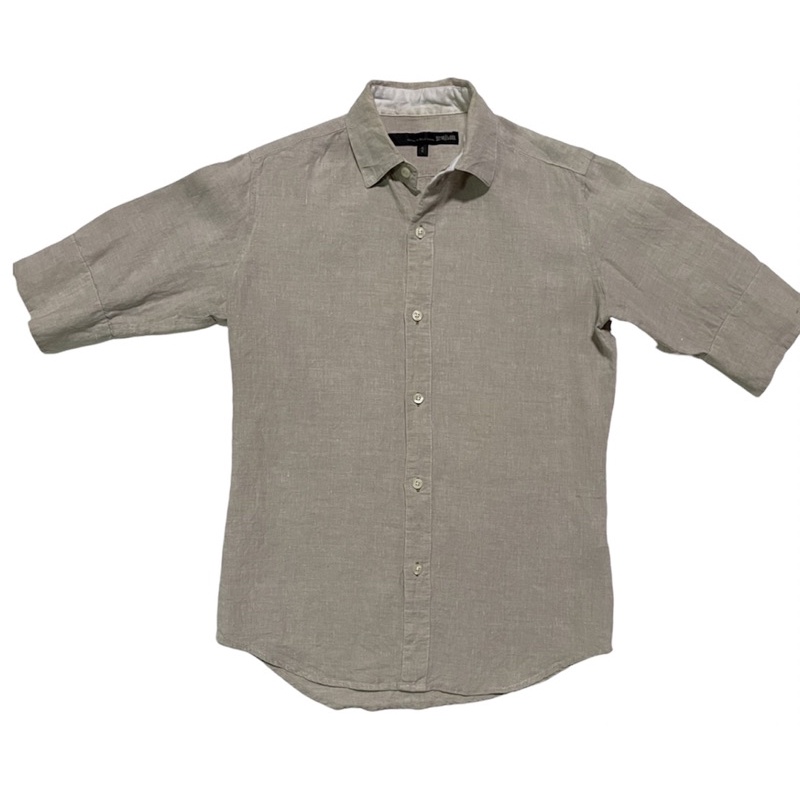 เสื้อเชิ้ตสีน้ำตาลอ่อนผ้าลินินหนานุ่มทิ้งตัวใส่สบาย