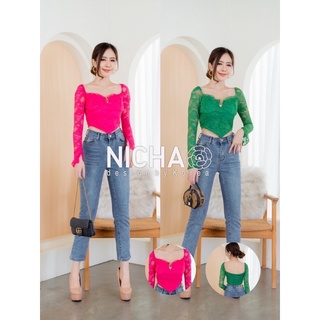 NICHA online 🛒🍒เสื้อครอป ผ้าลูกไม้ แขนยาว มีซับใน เสริมฟองน้ำ ผ้านิ่มใส่สบายมากค่ะ 🎉🎀🥰