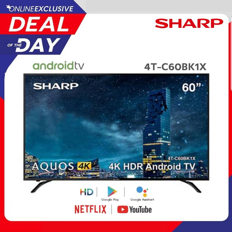 SHARP ANDROID TV 4K SMART TV รุ่น 4T-C60BK1X Netflix Youtube Google Play Sportify สั่งงานด้วยเสียงได้ ขนาด 60 นิ้ว