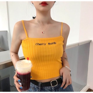 ส่งฟรี🍒Cherry Bomb Crop🍒 เสื้อสายเดี่ยวผ้าร่องเนื้อดี ใส่แล้วโคเรียมั่กกกก