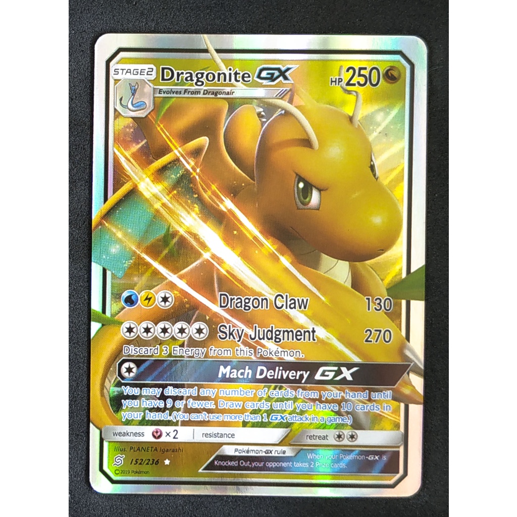 Dragonite GX Card 152/236 ไคริว Pokemon Card Gold Flash Light (Glossy) ภาษาอังกฤษ
