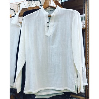 เสื้อเชิ้ตผ้าฝ้ายแขนยาว กระดุม