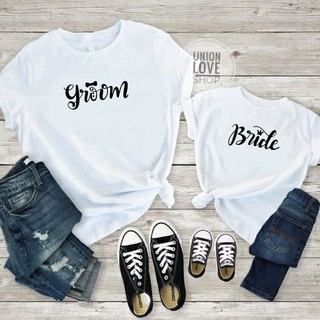 เสื้อคู่ถ่ายพรีเวดดิ้ง สกรีนGroom&amp;Bride*ส่งไว* C100 ตัวละ