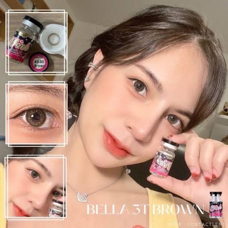 ✨Bella3tone brown (Wink lens) ขนาดตาโต Big ☀️กรองแสง uv (บิ๊กอาย คอนแทคเลนส์ Bigeye) b1