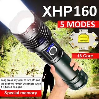 Xhp160 ไฟฉาย LED พลังงานสูง ชาร์จไฟได้ ไฟฉายกันน้ํากลางแจ้ง XHP50 ไฟฉายซูม