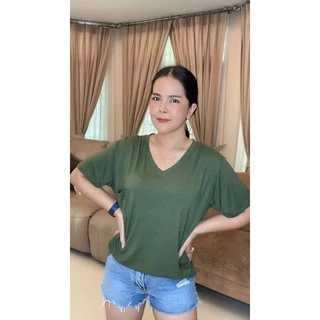 💐เสื้อยึดเรย่อนคอวีสีพื้นฟรีไชส๋💐รอบอก44-52💐