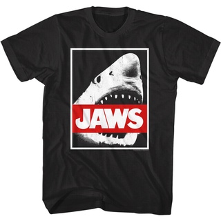 เสื้อยืดผ้าฝ้ายพิมพ์ลายแฟชั่น Funny Mens tshirt Jaws Shark Red Bite Mens T Shirt Obey Parody Horror Movie Merch Ocean S