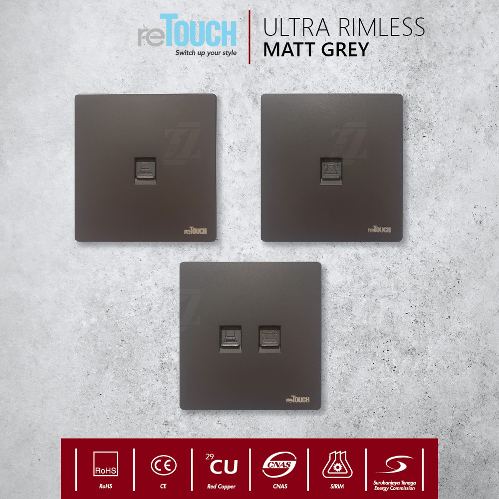 Retouch Ultra Contemporary Edge Data Cat5e, Cat6, Tel, 2G Data & Tel, 2G Cat5e & Cat6 [GREY] Sirim S