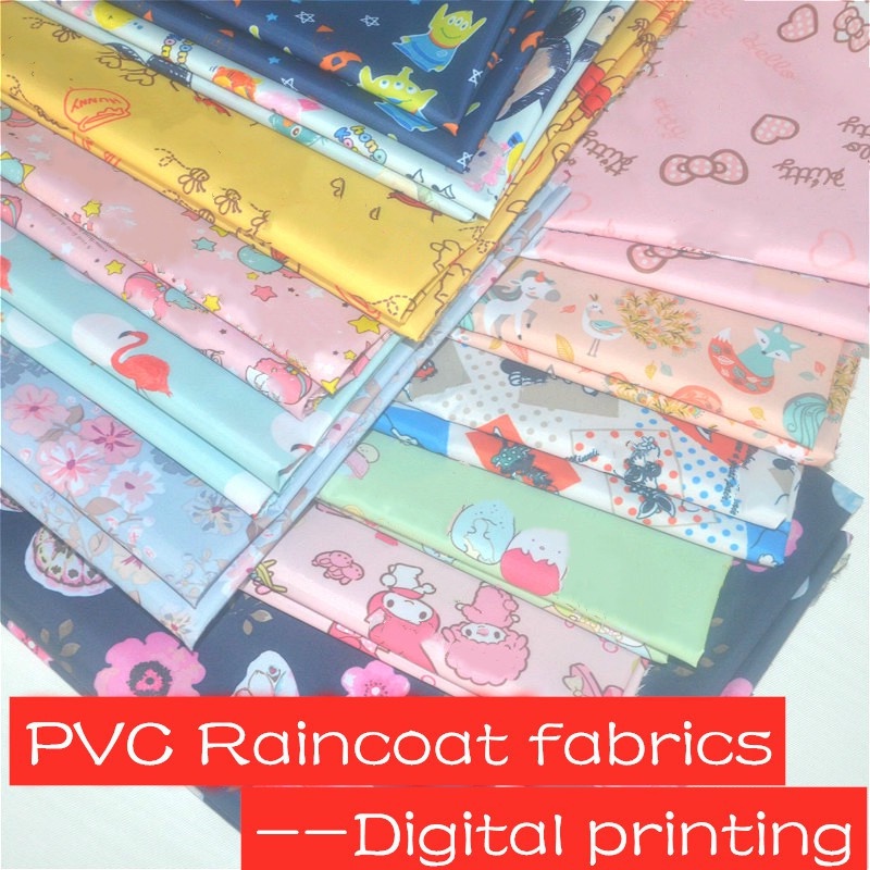 บางการ์ตูนการพิมพ์ดิจิตอลเสื้อกันฝนผ้า PVC กันน้ํา DIY ผ้ากันเปื้อน cuff แขน Raglan ทุกแผ่นปัสสาวะผ้า 150 ซม.