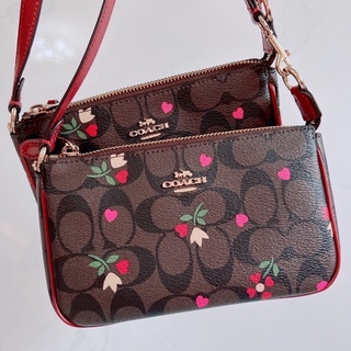 👑ผ่อน0%~แท้100%👑 COACH C7695 คล้องแขน NOLITA 19 WITH HEART FLORAL PRINT  IM/WINE MULTI