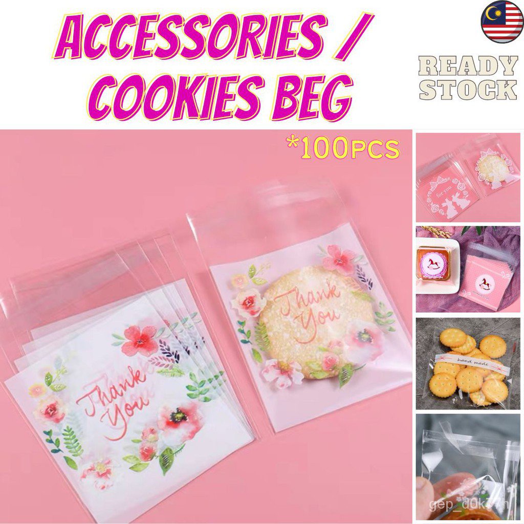 【Starting】Transparent Cookies Bag Packaging 100pcs Seal Self Adhesive Free Gift Bag Ready Stock