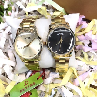 SK-TIME นาฬิกาข้อมือหญิง-ชายQuartz Analog 2 ATM กันน้ำ ตัวเรือนและสายสแตน3ไมครอน