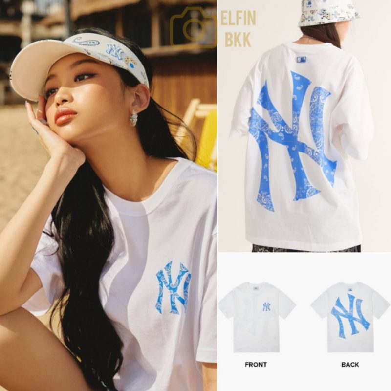 แท้ MLB Paisley Back Mega Tee T-shirt NY เสื้อยืดคอกลม สีขาว สีดำ สีกรม ...
