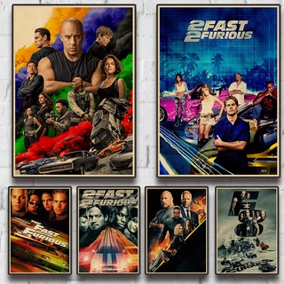 โปสเตอร์กระดาษคราฟท์ พิมพ์ลายภาพยนตร์ the Fast and the Furious 2 Fast 2 Furious Fast Five สไตล์วินเทจ สําหรับตกแต่งผนังบ้าน