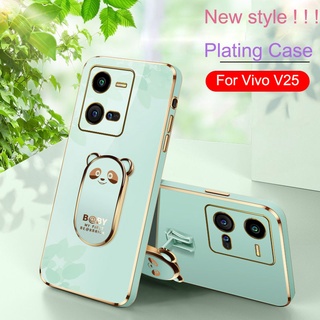 สําหรับ Vivo V25 5G V25E V25 Pro เคสโทรศัพท์มือถือ ซิลิโคนนิ่ม กันกระแทก พร้อมตัวยึดพับได้ หรูหรา