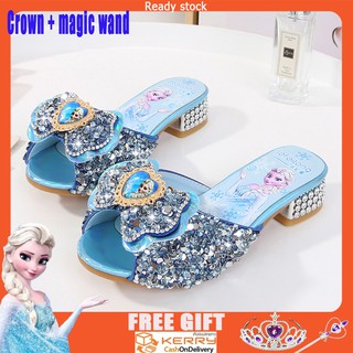 รองเท้าแตะส้นสูงเจ้าหญิงเอลซ่าสําหรับเด็ก frozen elsa shiny high heel sandals