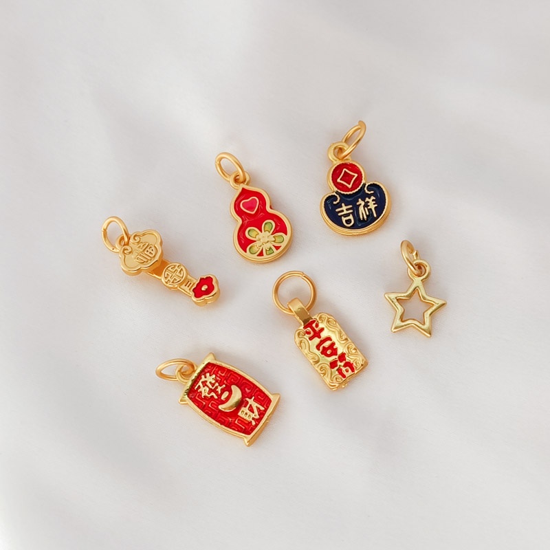 จี้ diy 18K ทองแดง Clad Gold สีการเก็บรักษาวิธีโบราณทองหยดน้ํามัน Ruyi Gourd ดาวห้าแฉกที่โดดเด่น Fortune ปลอดภัย