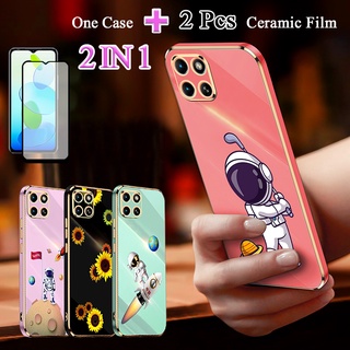 2 IN 1 Infinix Smart 6 HD เคสซิลิโคน TPU การ์ตูน เคสโทรศัพท์ พร้อมหน้าจอป้องกันเซรามิก