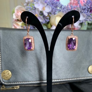 Meher’s Jewelry ต่างหูเงินแท้ 925 พลอยแท้ Amethyst อละ White Zircon
