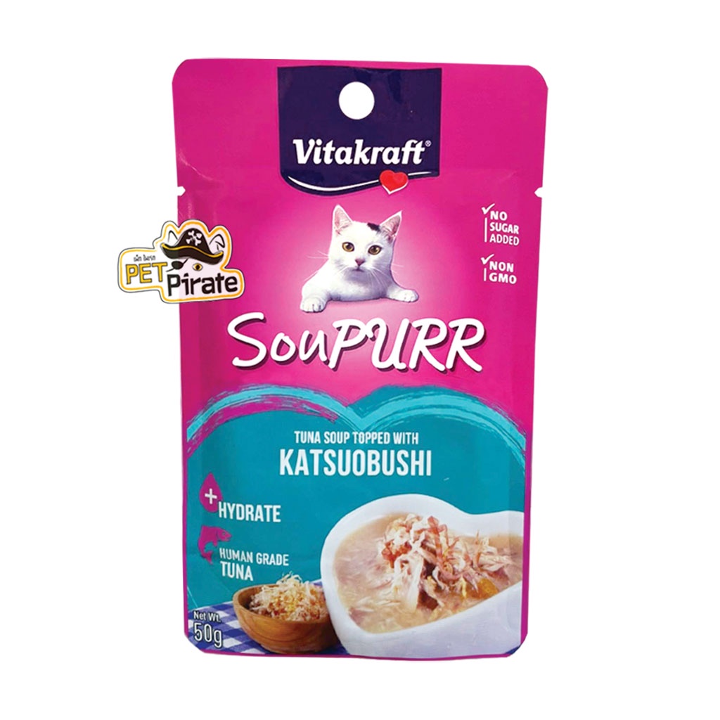 Vitakraft SouPURR น้ำซุปสำหรับแมว อายุ 3 เดือนขึ้นไป เหมาะกับแมวที่ไม่ชอบกินน้ำ มีรสชาติให้เลือก 6 รส [50 กรัม x 6 ซอง]