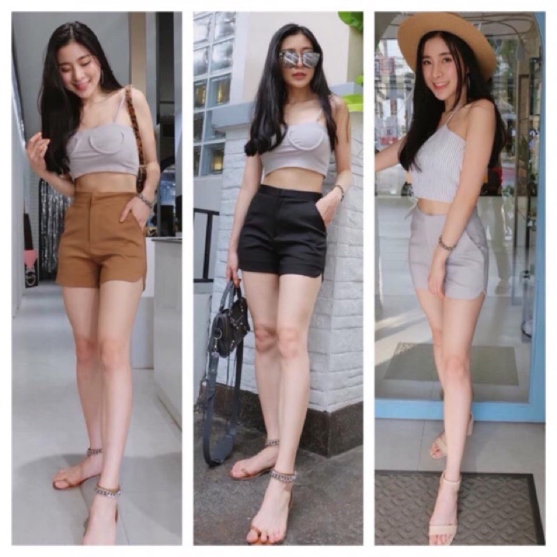 Sale กางเกงขาสั้น ตะขอหน้า เว้าข้าง มีกระเป๋า2ข้าง ผ้าฮานาโกะ