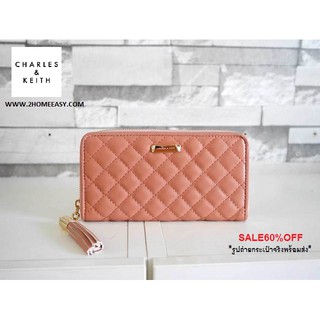 กระเป๋าสตางค์ Charles &amp; Keith Quilted Tasselled Wallet Pearl CK6-10680450 ทรงยาว