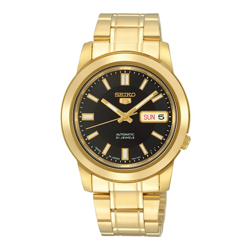 Seiko 5 Sports Automatic นาฬิกาข้ิอมือผู้ชาย Gold/Black สายสแตนเลส รุ่น SNKK22K1