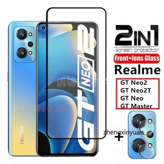 2in1 Tempered Glass Screen Protector ฟิล์มกระจกนิรภัยกันรอยสำหรับห Realme GT Neo2 GTNeo2  Neo2T Realme GT Neo ฟิล์มกันรอยเลนส์ฟิล์มกันรอยเลนส์กล้องสําหรับ Explosion-Proof Safety Glass Camera Lens Film For Realme GT Master