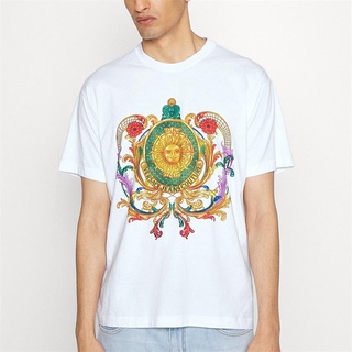 Versace เสื้อยืดแขนสั้น ผ้าฝ้าย สีขาว สไตล์บาร็อค แฟชั่นฤดูใบไม้ผลิ และฤดูร้อน สําหรับผู้ชายS-5XL