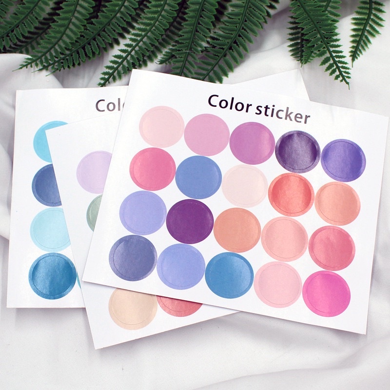  สติ๊กเกอร์ วงกลม สีพื้น 3 แผ่น 60ดวง, สติ๊กเกอร์วงกลม, สติ๊กเกอร์ตกแต่ง, เทปวานิช ราคา ถูกที่สุด ดีลบีเคเค