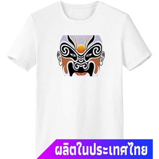 แขนสั้นcrew neckโอเปร่าปักกิ่ง หน้ากาก องค์ประกอบจีน Peking Opera Facial Head Colorful Huarongdao T-Shirt Workwear Pocke