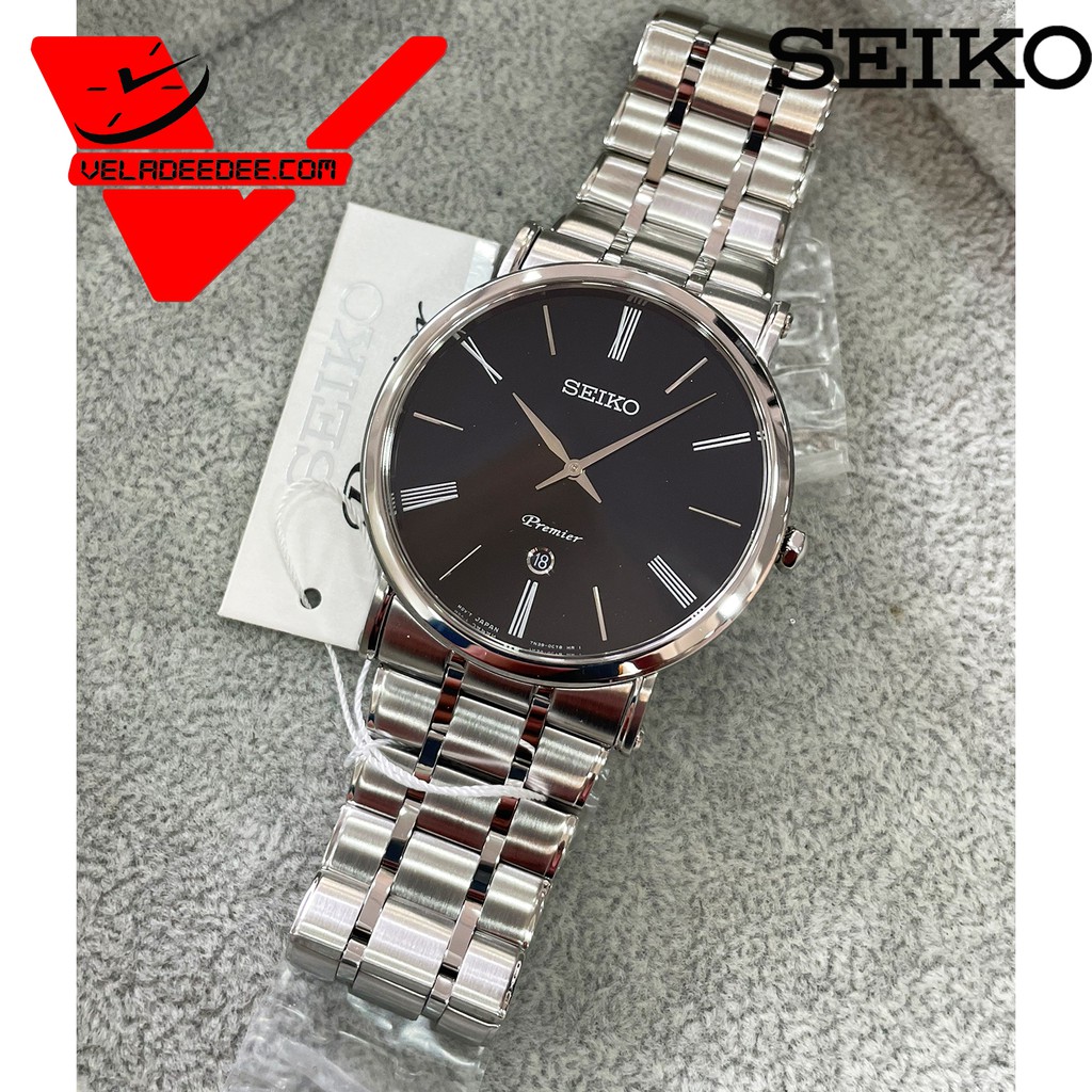 SEIKO Premier บางมาก กระจกกันรอย Sapphire crystal นาฬิกาข้อมือผู้ชาย สายแสตนเลส รุ่น SKP393P1
