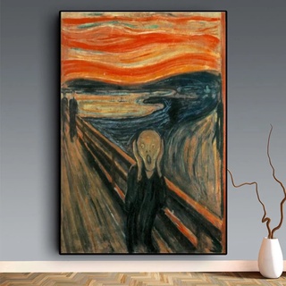 โปสเตอร์ผ้าใบ พิมพ์ลาย munch the famous scream สไตล์คลาสสิก สําหรับตกแต่งผนัง