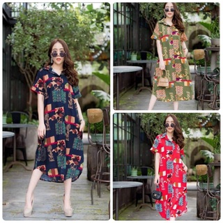 เดรสผ้าฝ้ายทอ สีกรมท่า พร้อมส่ง