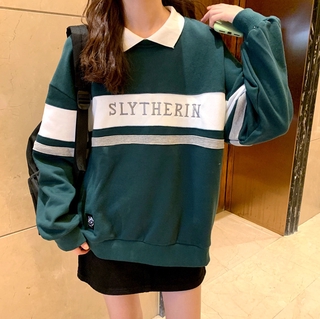 Women Korean Fashion Cartoon Letter Printed Polo Sweater Loose Oversize Long Sleeve Couple Sweater  เสอื้ ไหมพรม เสอื้ กนั หนาวมฮี ดู้