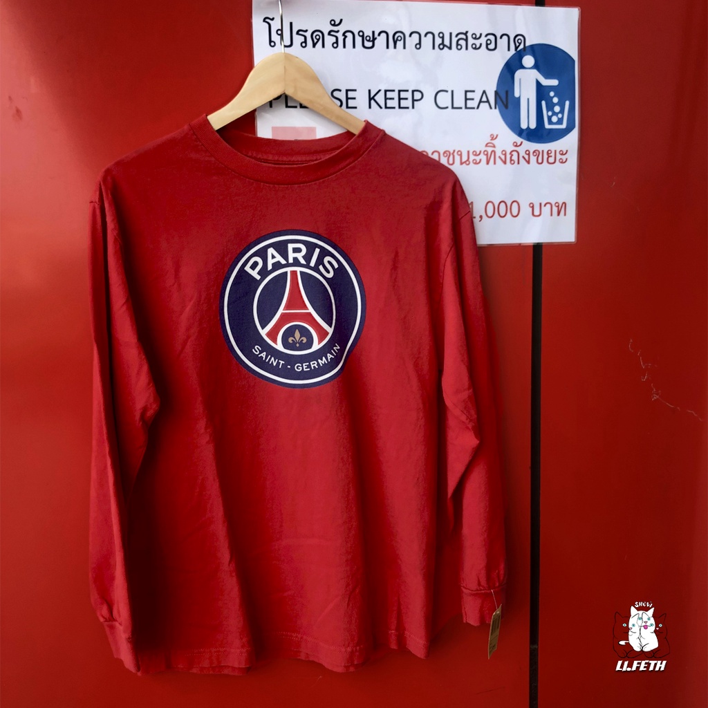 เสื้อ Paris Saint-Germain F.C. ทีมฟุตบอล แขนยาว สีแดง ลิขสิทธิืแท้ มือสอง