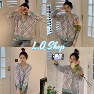 L.A Shop-​พร้อมส่ง เสื้อคลุมคาร์ดิแกน​ไหมพรม ลายตารางหมากรุกสไตล์​เกาหลี​ "N285-1/N285"